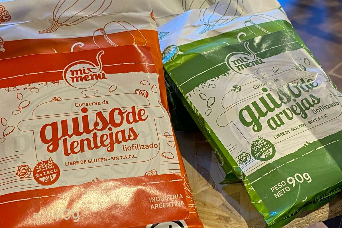 Paquetes de guiso de lentejas y de arvejas liofilizados Mi Menú, sin TACC